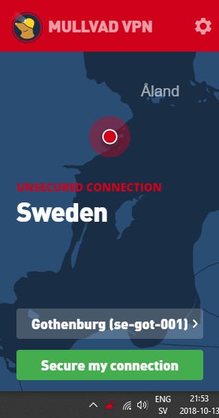 Mullvad VPN app showing a disconnected state