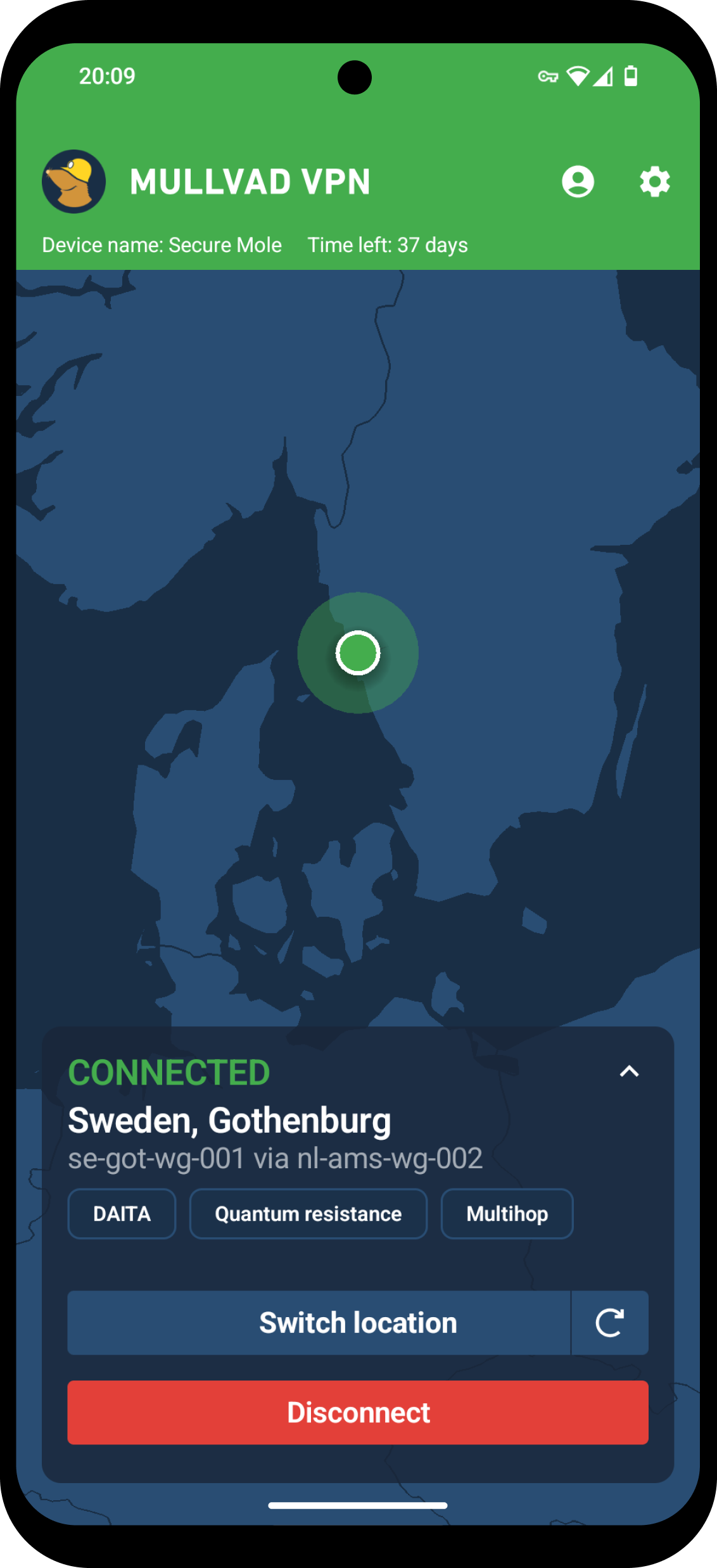 Mullvad VPN App Screenshot