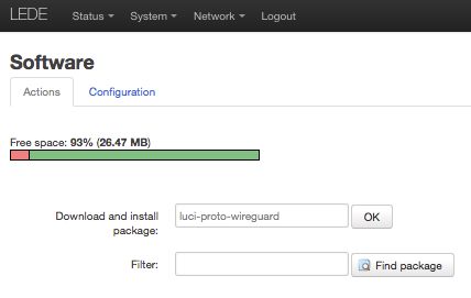 screenshot of LEDE software install