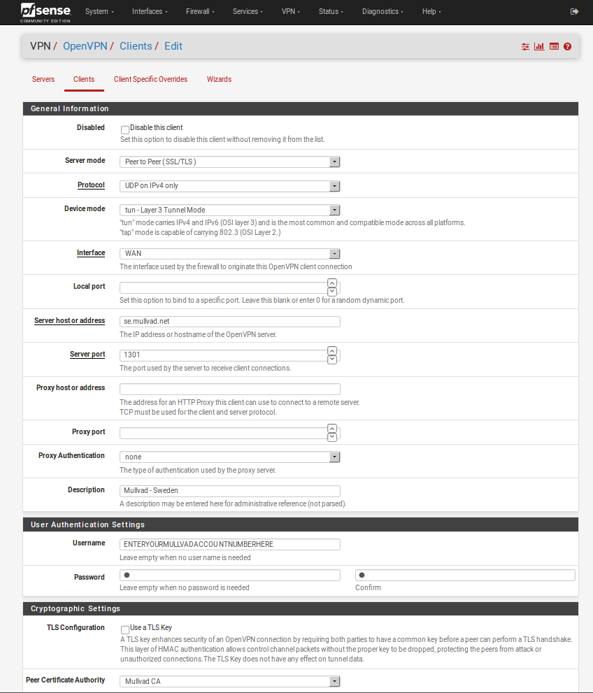 mullvad pfsense wireguard