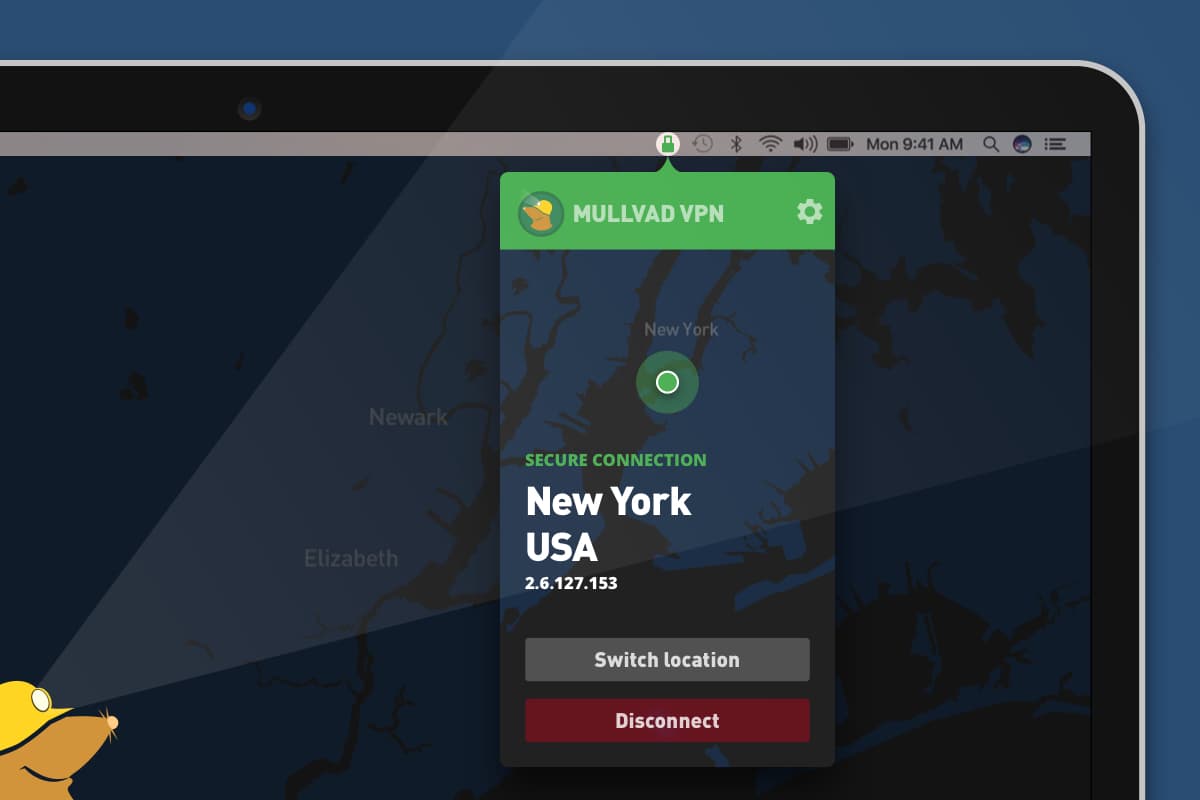 the new Mullvad VPN app as seen on a macOS desktop