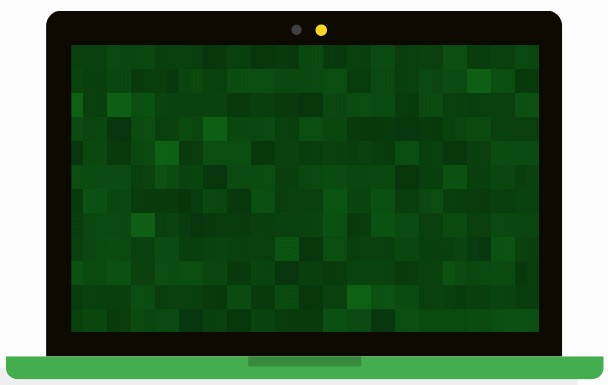 illustration of a green laptop with a pixelated screen