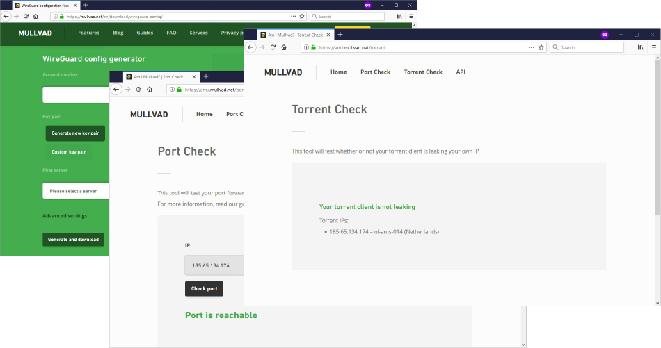 screenshots from Mullvad's website