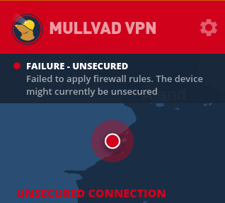 Mullvad VPN app showing a red error message