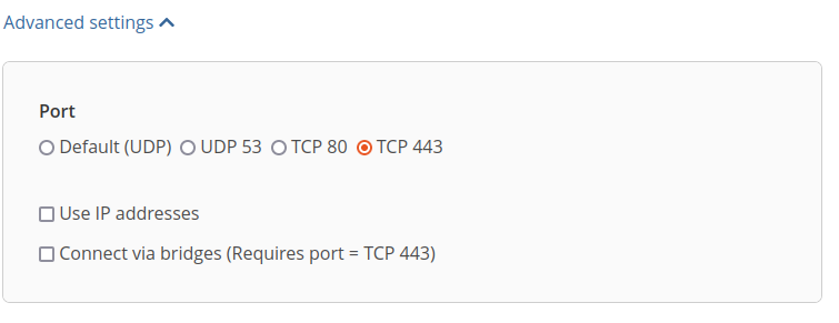 Elija TCP 443 en el menú desplegable del puerto