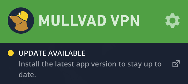 The Mullvad VPN app showing a message that the user is running an unsupported version.