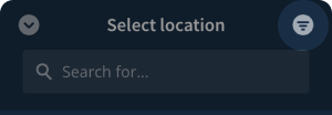Filter icon button highlighted in Select location view.