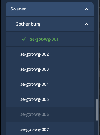 Unavailable servers, indicated by being grayed out in the Select location view.