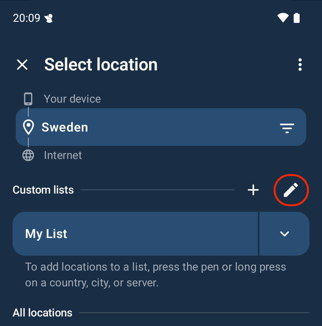 Screenshot showing Cusytom lists edit button