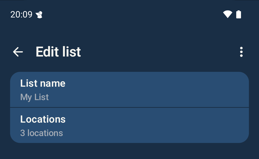 Screenshot showing Edit list options