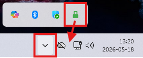 Picture showing the Windows 11 taskbar tray with the Mullvad icon
