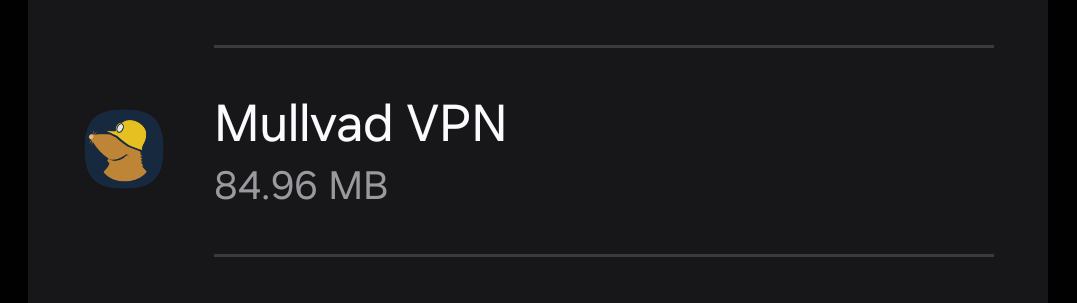 The Mullvad VPN app's entry in the apps list