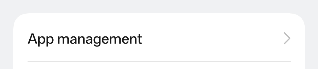 The App management settings section