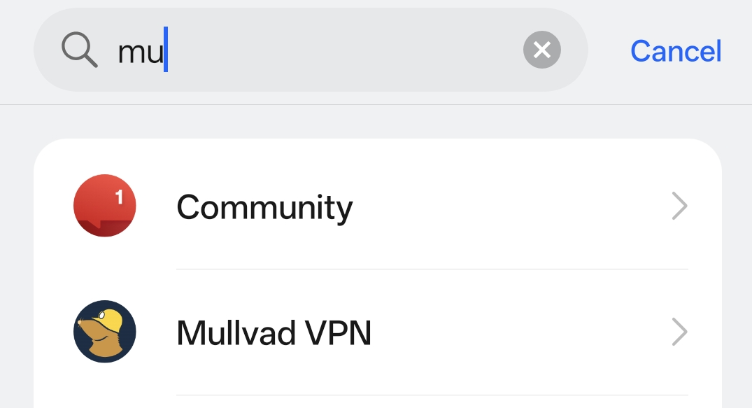 Mullvad VPN app entry in app management list